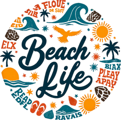 Beach Life Sticker for Black Mug & Other materials use for Holidays