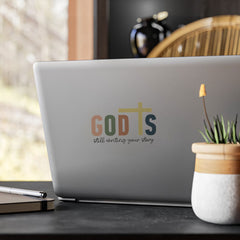 Colorful Cross Sticker with GOD IS still writing your story Print for Laptop Decoration