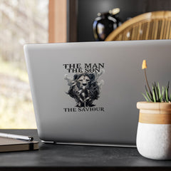Silver Laptop with Black and White The Man The Son The Saviour Sticker for Office Use