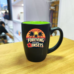 Foreving Sunsets Sticker for Black Mug & Other materials use for Holiday